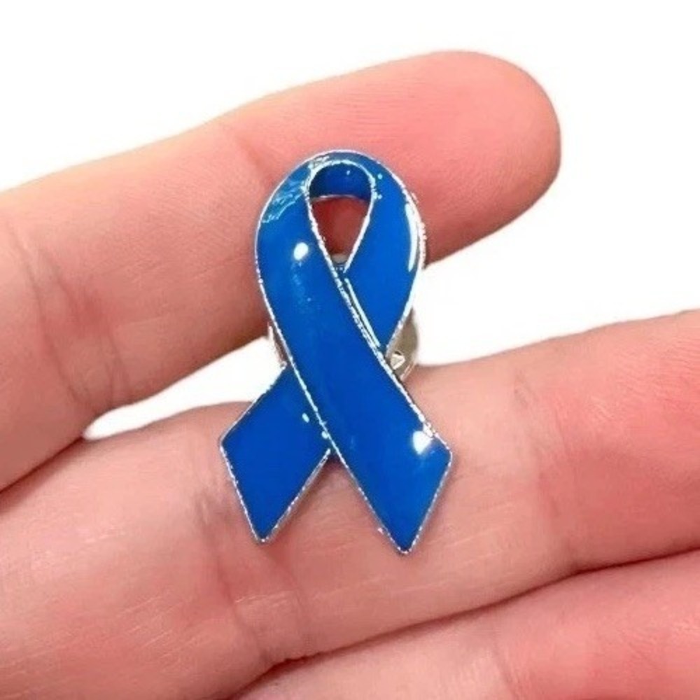 Blue ribbon awareness pin/badge/lapel